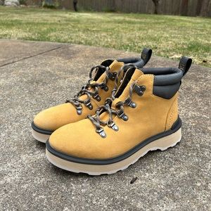 Sorel Womens Hi-Line Hiker Waterproof Suede Combat Ankle Boots Geo Yellow US 8.5